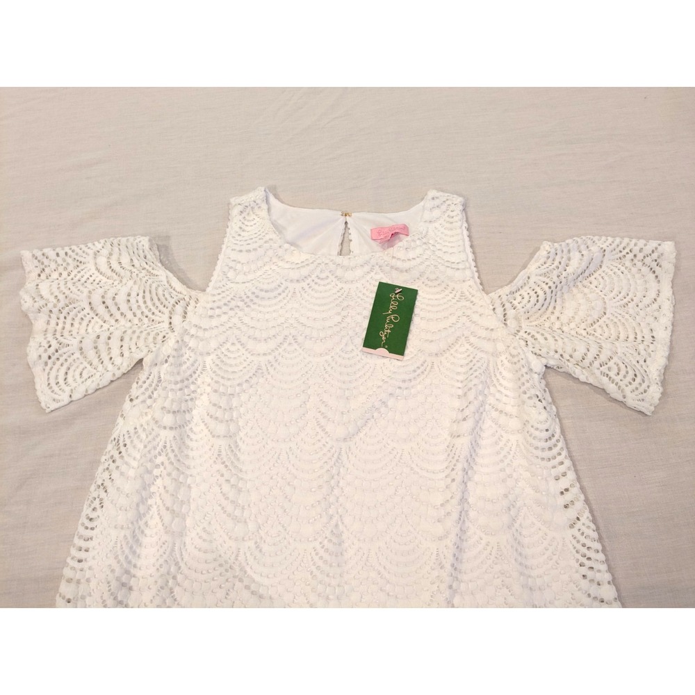 NEW Lilly Pulitzer Somerset Dress Sz: M Nylon Scalloped Lace Lined Cold Shoulder - Picture 13 of 16